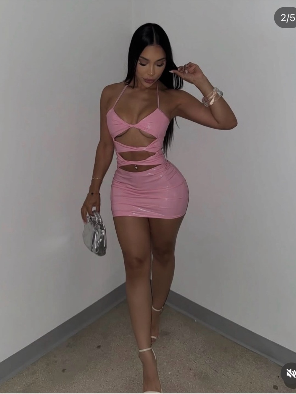 Ruched Cutout Mini Dress in Pink
